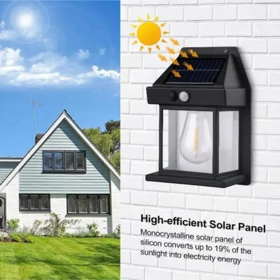 LIUXING Fire Solar Wandleuchten im 4er-Set mit Bewegungssensor und LED-Glühbirne, wasserdicht IP65, Schwarz - Bild 4