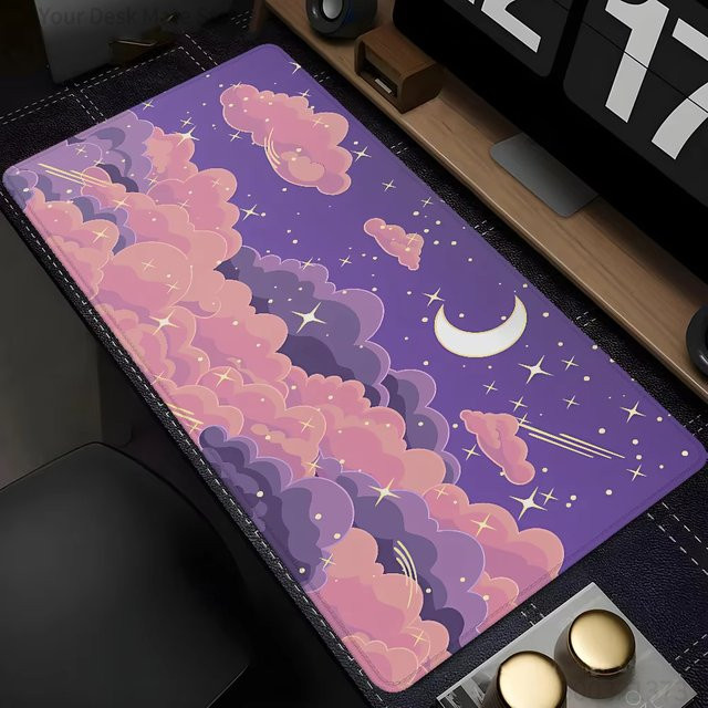 Potdemiel Gaming-Mauspad Wolken-Mond in Lila Rosa Multicolour, wasserdicht und rutschfest - Bild 1