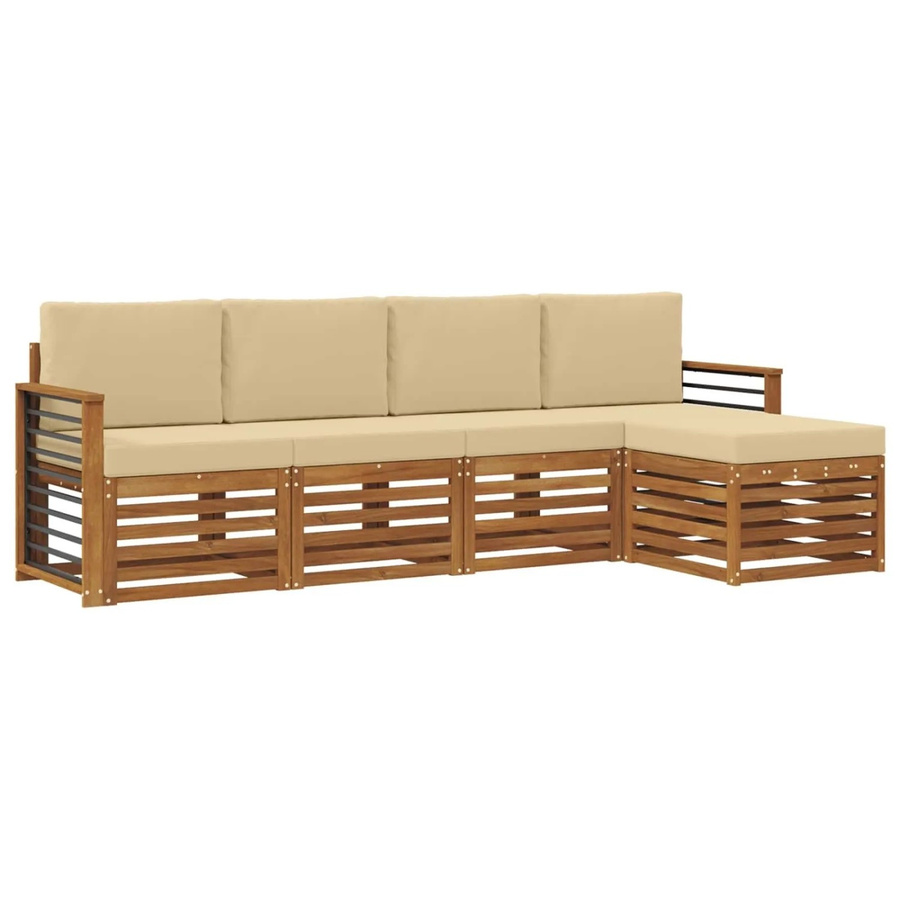 vidaXL Sofagarnitur 5-teilig aus Akazie Massivholz in Natur und Beige mit Sitz- und Rückenkissen im modernen Latten-Design - Bild 2