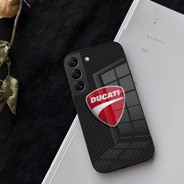 Ducati Logo Handyhülle aus Glas für Samsung Galaxy S20 bis S26 sowie A-Serie in Schwarz - Bild 1