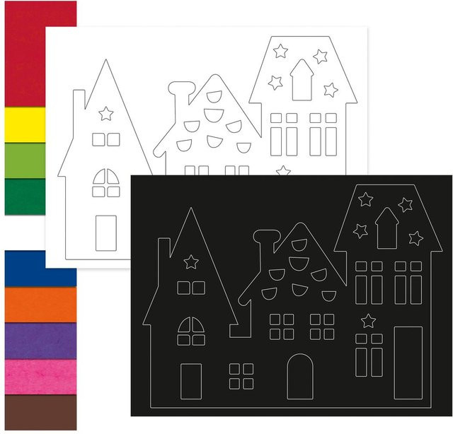 URSUS Fensterbilder Häuser Set für Weihnachten in Bunt/Mehrfarbig aus Papier - Bild 1