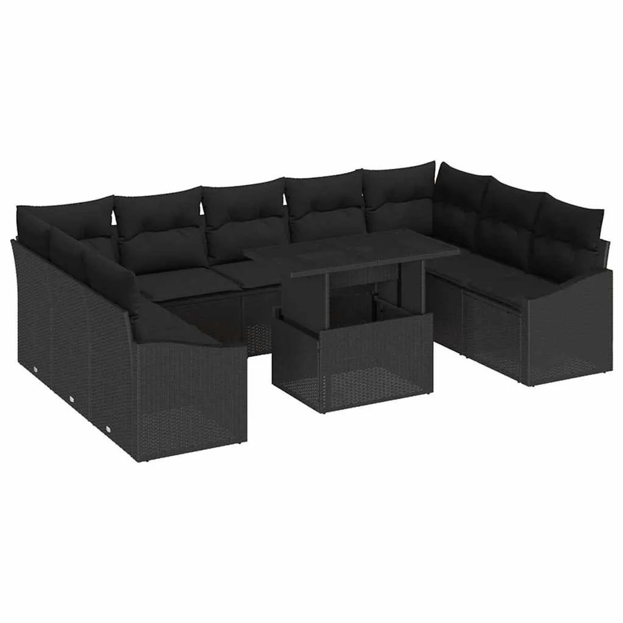 vidaXL Garten-Sofa-Set in L-Form mit 10 Teilen, Schwarz, inklusive Kissen und integriertem Stauraum - Bild 2