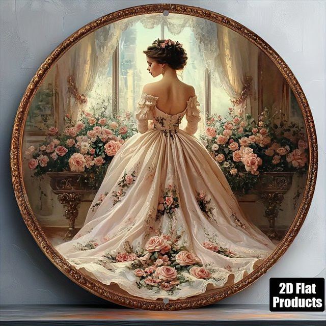 CIFBUY Wandkunst-Plakette im viktorianischen Stil aus Metall, Rosa Kleid-Trägerin mit Blumenhintergrund, Antik-Optik, Breite: 20,32 cm, Höhe: 20,32 cm - Bild 1