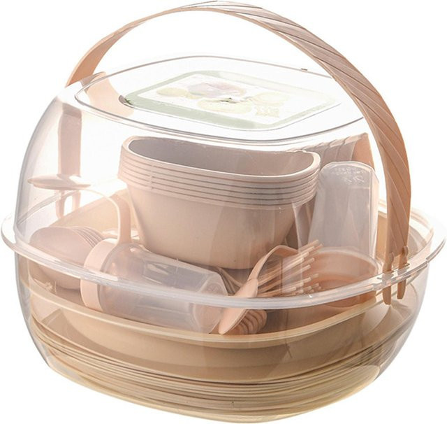 Fishine 48-teiliges Camping-Geschirrset aus Kunststoff in Beige für Outdoor, Picknick und Reisen - Bild 1