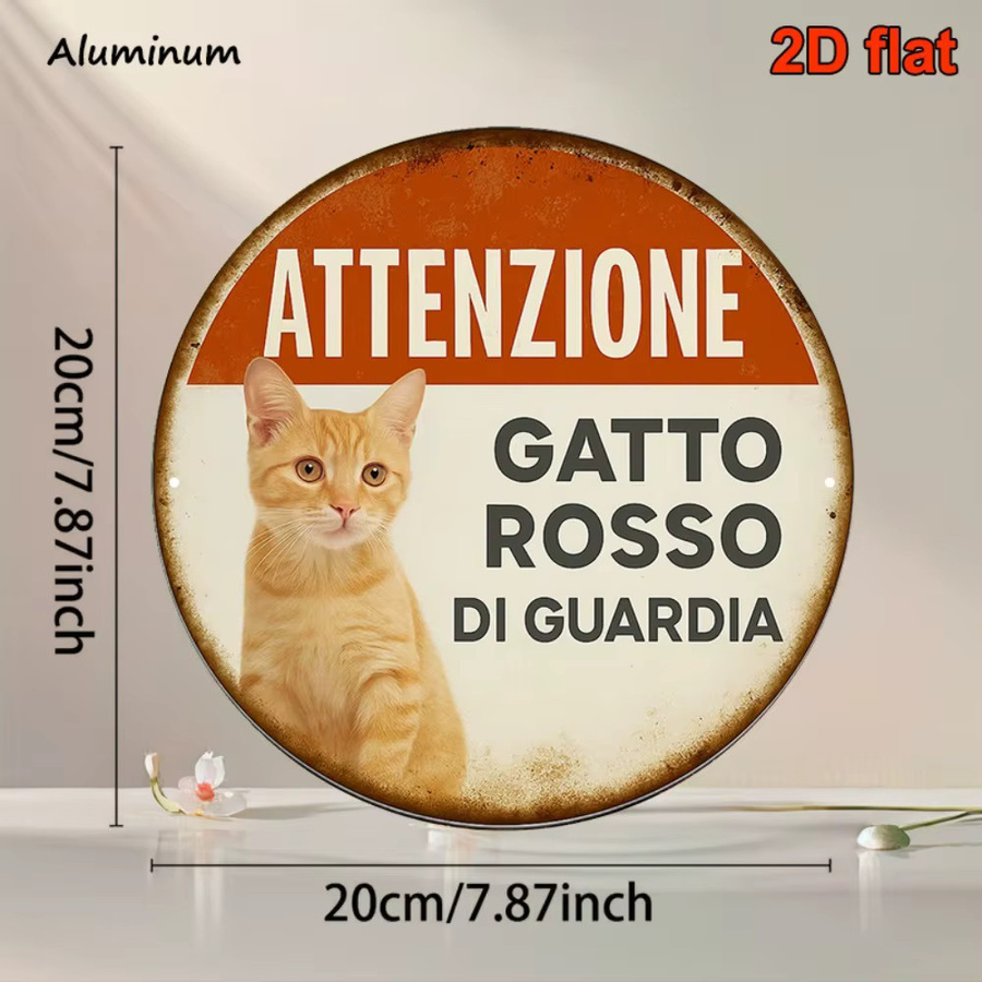 CIFBUY Vintage Katzen-Warnschild aus Metall in Rot und Weiß als runde Wanddekoration - Bild 2