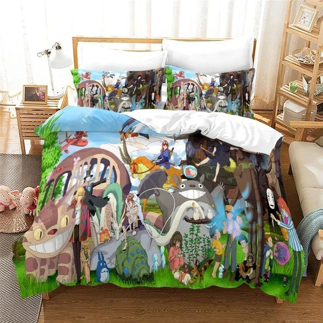 Bettwäscheset mit Anime T-Totoro Motiv, bestehend aus Bettbezug und Kissenbezug, Mehrfarbig, B/H: 70 x 133 cm - Bild 1