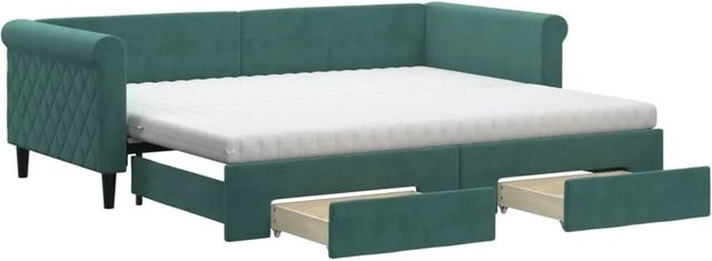 vidaXL Tagesbett ausziehbar mit Schubladen in Dunkelgrün aus Samt, B/T/H: 90 x 200 x 68 cm - Bild 1