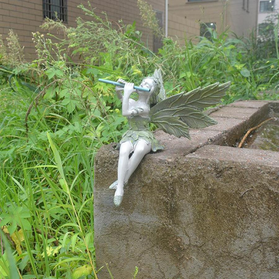 Kreative Blumenfee Statue mit Flöte aus Kunstharz in Multicolour als Dekoration für Garten und Hof - Bild 2