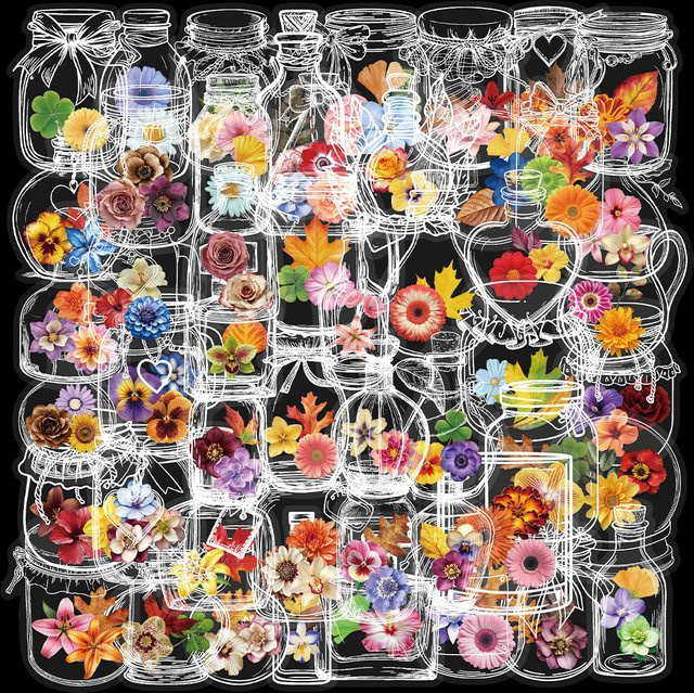 50 Stück YIIMANNER Cartoon Flaschen Blumen Aufkleber aus PET in Multicolour zum Dekorieren von Wasserflaschen und Schreibwaren - Bild 1