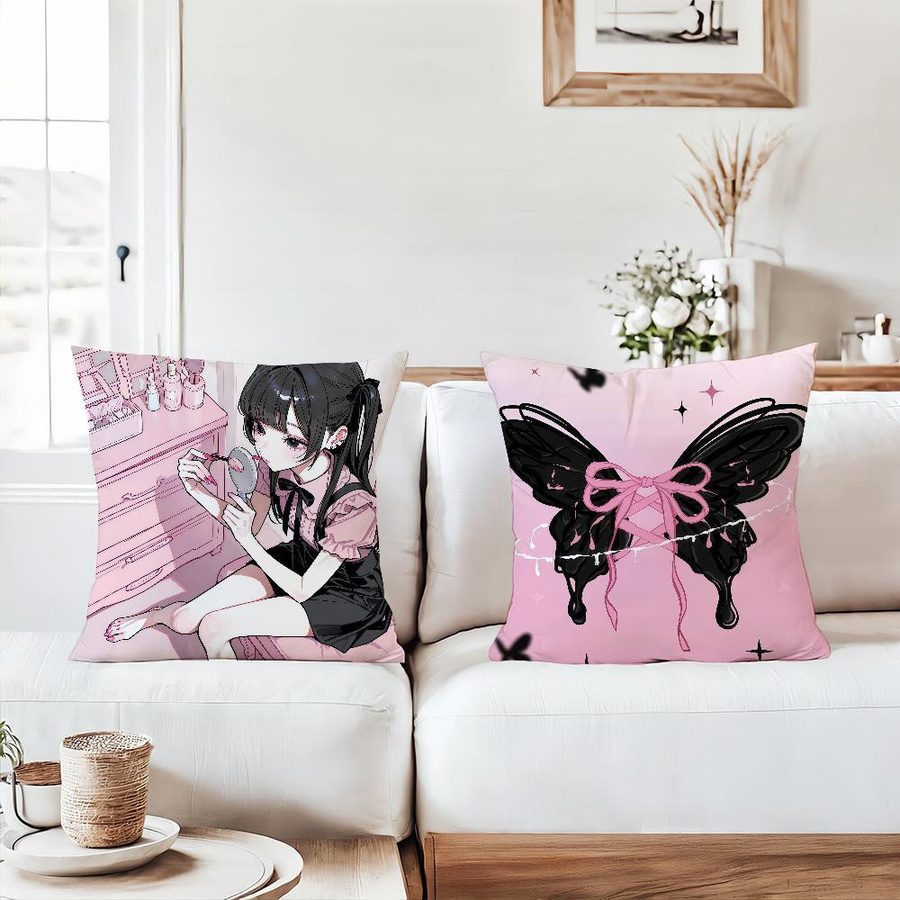 Niedlicher J-Jirai Kei Kissenbezug in Pink für Schlafzimmer, Wohnzimmer und Auto, B/H: 18 x 18 cm - Bild 1