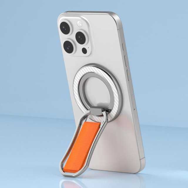 WSSHE Handy Metall Magnet Halter für MagSafe, abnehmbar und verstellbar mit 360 Grad Drehung, starker Magnet Ständer für iPhone 16 15 und Samsung, Orange - Bild 1