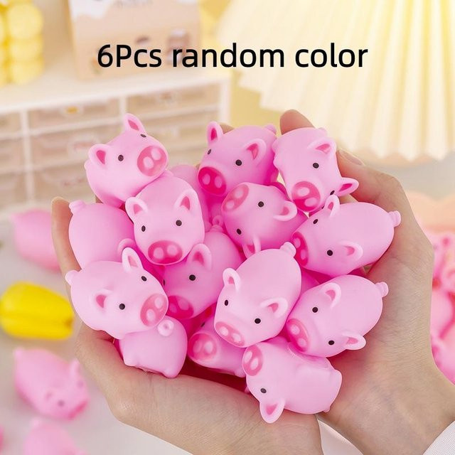 6 Stück Mini Cartoon Gummi Schwein, Quietschende Geräusche, Spielzeug - Bild 1