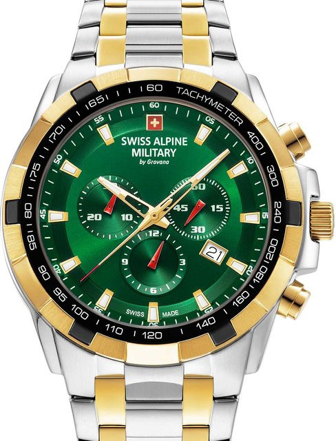 Swiss Alpine Military Chronograph, Quarz, Edelstahl, Grün, 47 mm, Herren - Bild 1