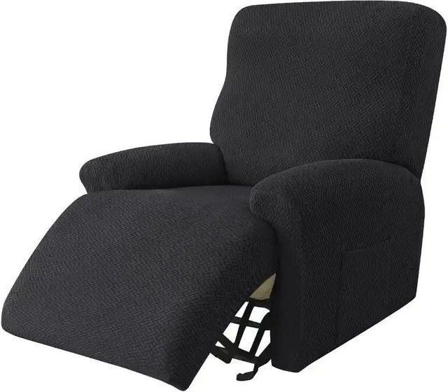 4-teiliges Set rutschfeste Sessel-Überwürfe aus Stretch-Jacquard in Schwarz für Liegesofas und Single Seats - Bild 1