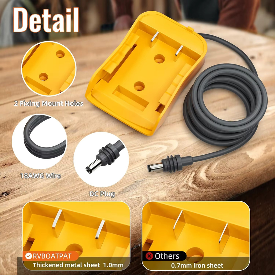 DeWalt Universeller Batterie-Gleichstromkabeladapter mit Barrel-Plug in Gelb für 18V und 20V Batteriezubehör - Bild 4