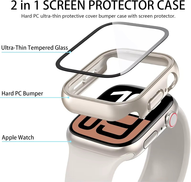 Displayschutzfolie für Apple Watch, Gehärtetes Glas, Schwarz - Bild 2