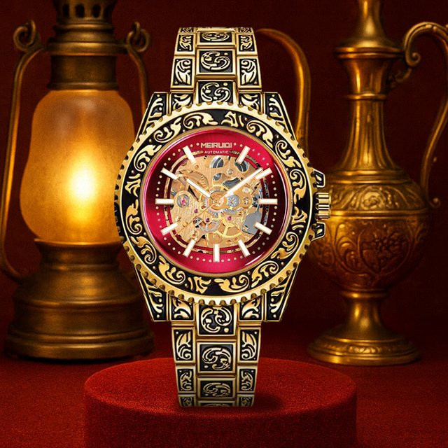 MEIRUIQI Tourbillon-Armbanduhr, Automatik, Edelstahl, Gold, Herren - Bild 1