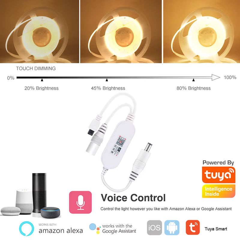 Dimmbarer COB LED Streifen mit Wifi und Fernbedienung, Lineares LED Band in Warmweiß, 12V Set inklusive Netzteil und Driver - Bild 2