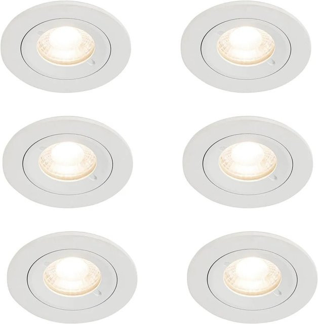 QAZQA Xena Set mit 6 runden Einbauleuchten GU10 in Weiß, IP44 geschützt für Badezimmer, Wohnzimmer und Außenbereiche, Durchmesser: 50 mm - Bild 1