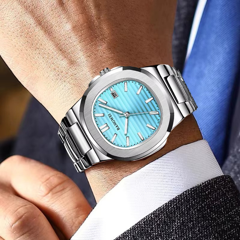 LIGE Armbanduhr Edelstahl, Quarz, Blau, Silber, Herren - Bild 5