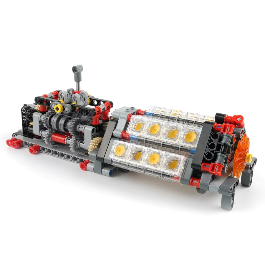 Wishiot MOC Bausteine DIY Spielzeug mit 6-Gang-Getriebe und transluzentem V16-Motor in Mehrfarbig - Bild 2