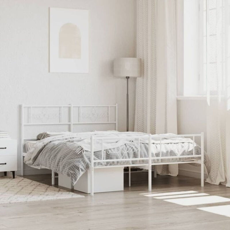 Vidaxl Metallbett mit Kopf- und Fußteil in Weiß, klassisch und minimalistisch, B/T/H: 120 x 190 cm - Bild 1