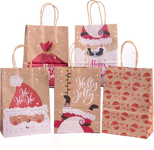 WEIGAO Weihnachtsmann Geschenktüten aus Kraftpapier für Süßigkeiten und Kekse, Mehrfarbig, 5 oder 10 Stück - Bild 1