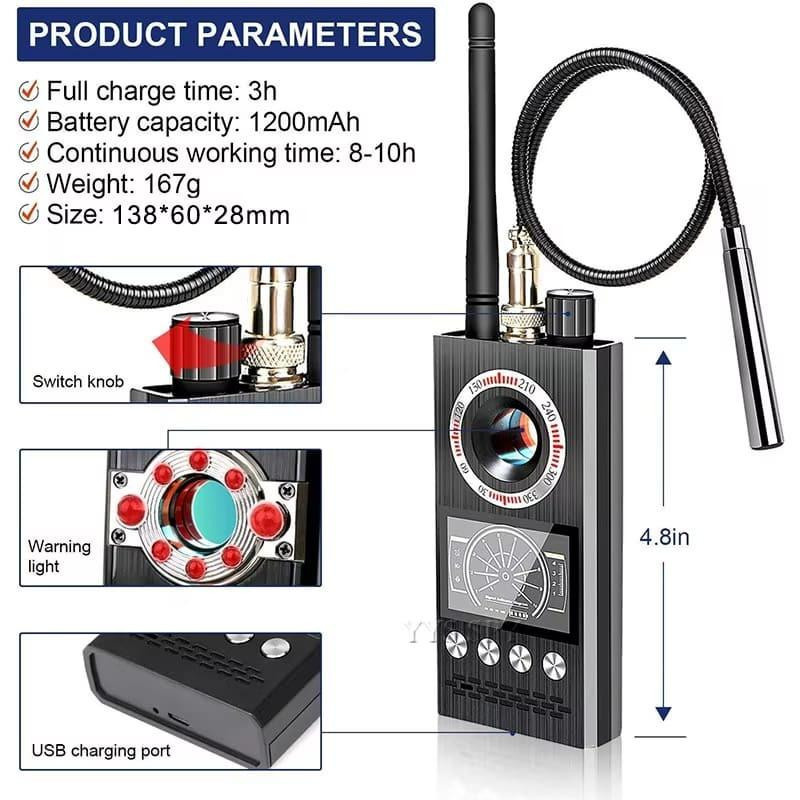 LS VISION Anti-Spionage-Kamera-Detektor K68 Bug-Scanner und RF-Signalkamera-Finder für versteckte Gadgets und GPS-Tracker in Schwarz - Bild 9