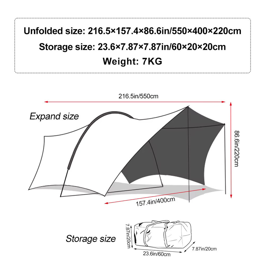 Sonuto Campingzelt mit Silberbeschichtung und UV-Schutz, wind- und regendichtes Überdachungszelt für den Außenbereich, Farbe: Silber/Beige, B/T/H: 550 x 400 x 220 cm - Bild 4