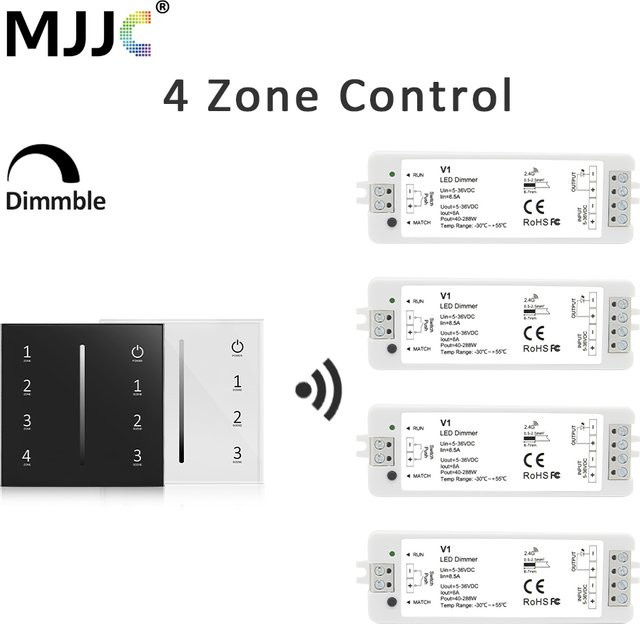 MJJC V1 LED-Dimmer für einfarbige Streifenleuchten mit 4-Zonen-Touchpanel und Fernbedienung, Schwarz, DC 5V 12V 24V 36V - Bild 1