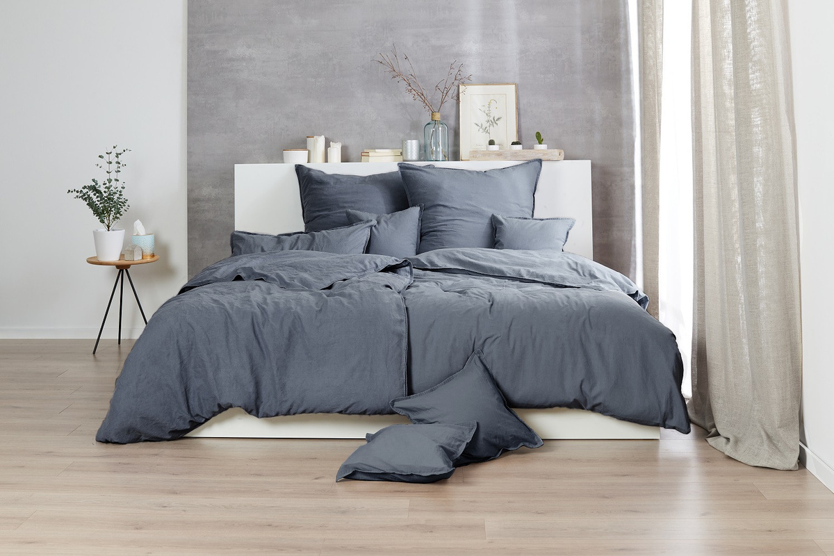 Hahn Renforce Bettwäsche aus Baumwolle in Grau Anthrazit, Stonewashed, B/H: 200 x 200 cm mit Kissenbezug 80 x 80 cm - Bild 1