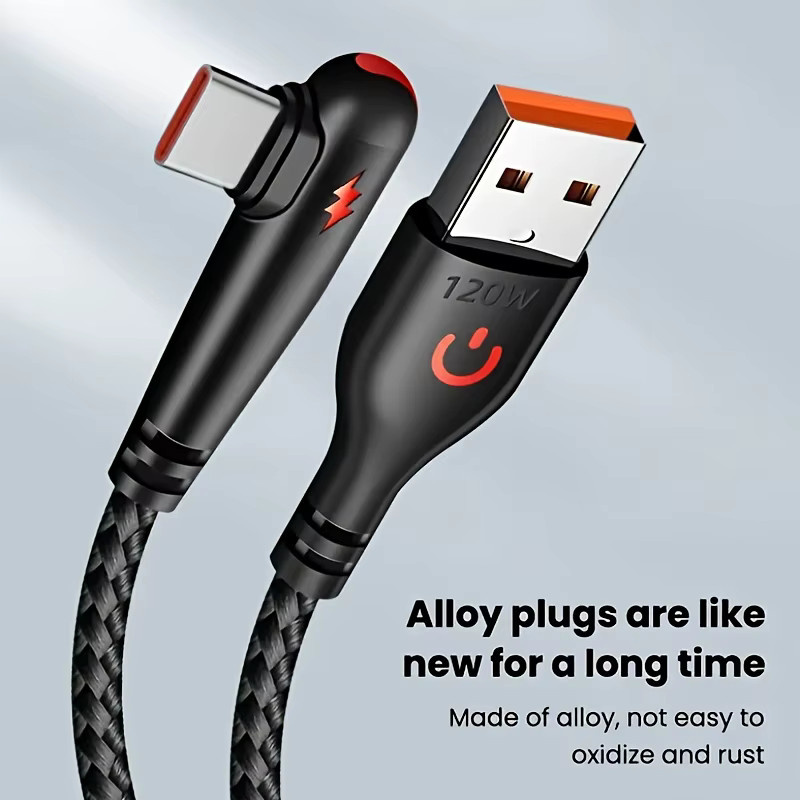 NNBILI USB-C Schnellladekabel mit 90-Grad-Winkel, 120W Ladeleistung, in Schwarz oder Blau - Bild 2