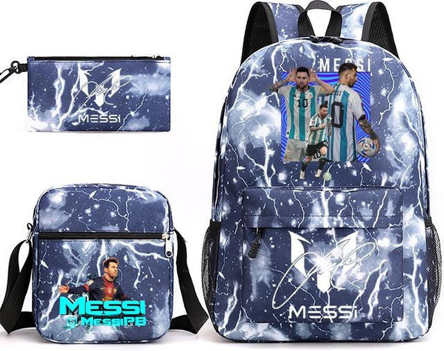 3-teiliges Schulrucksack-Set aus Oxford-Stoff in Blau mit Schultasche, Schultergurt und Federmäppchen - Bild 1