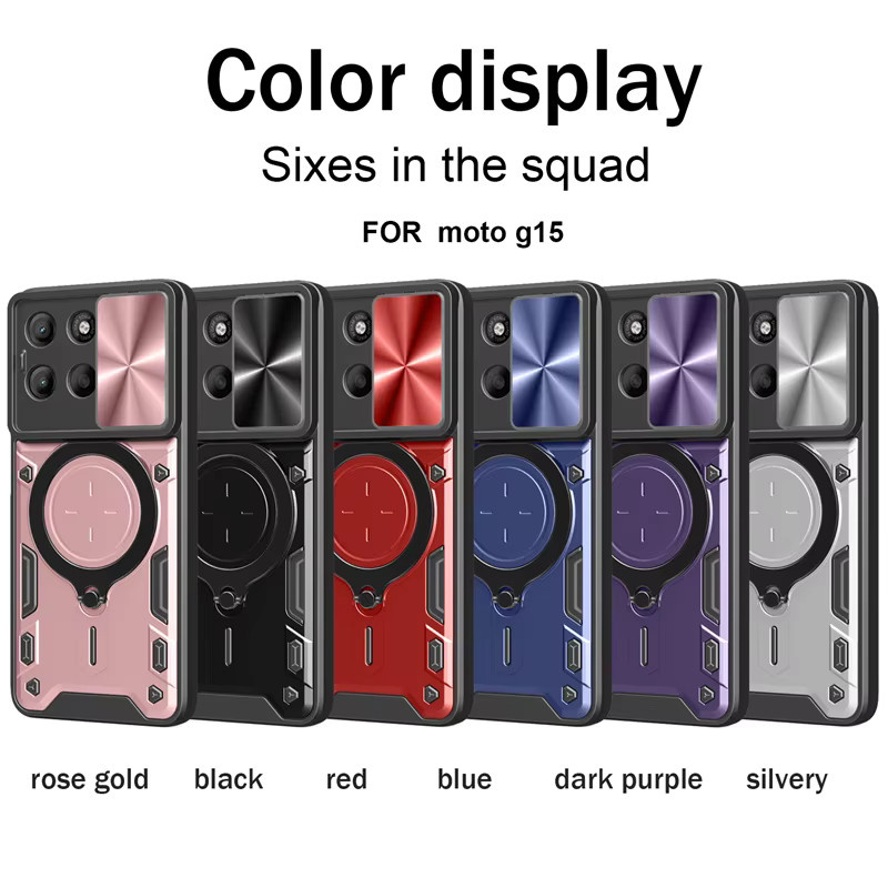 Magnetische Stoßfeste Schutzhülle mit 360 Grad Rotationshalter und Kameraschutz für Motorola Moto G86 G56 G15 G55 G75 G35 und Edge 50 Pro in Silber - Bild 5