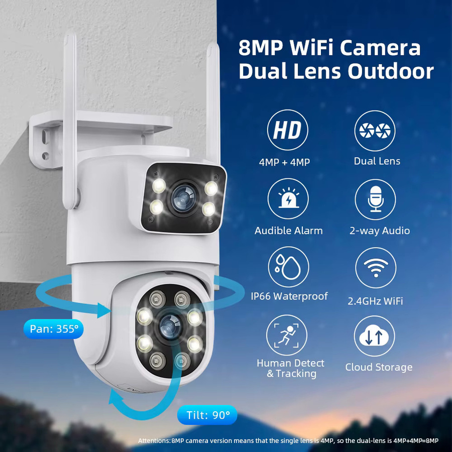 DDBROUGEN Dual-Screen IP-Kamera für den Außenbereich mit 8MP 4K Auflösung, Doppelobjektiv, PTZ WiFi und Auto-Tracking in Weiß - Bild 2