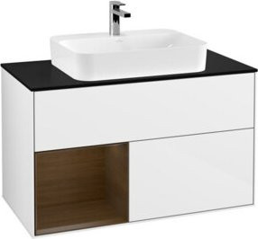 V&B Finion Waschtischunterschrank mit LED-Beleuchtung und Regalelement, Weiß lackiert, Breite: 100 cm - Bild 1