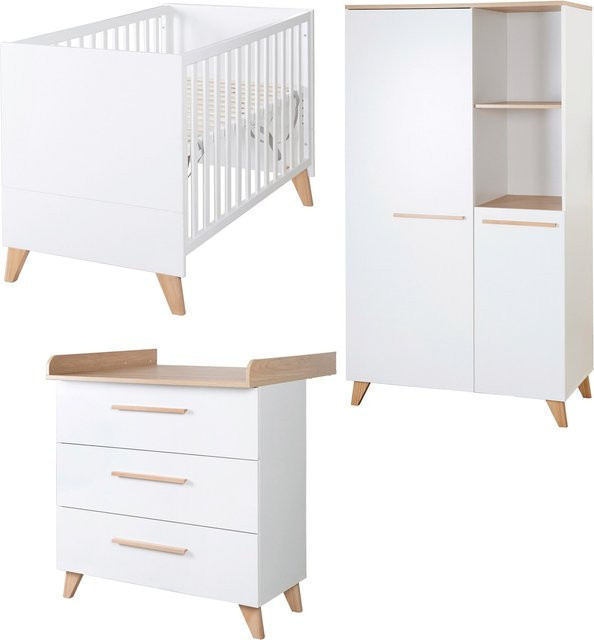 Roba 3-tlg. Babyzimmer Leon Set in Eichenholzfarben und Weiss aus Massivholz und Schichtholz - Bild 1