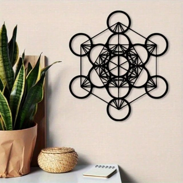 Metatron-Würfel Wandkunst aus Metall in Schwarz mit heiliger Geometrie für moderne Dekoration - Bild 1