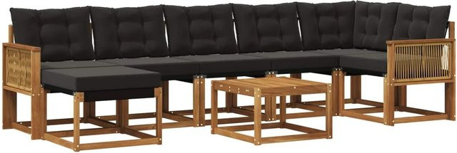 vidaXL Outdoor-Sofagarnitur L-Form aus Akazienholz mit 8 Kissen in Natur und Schwarz - Bild 1