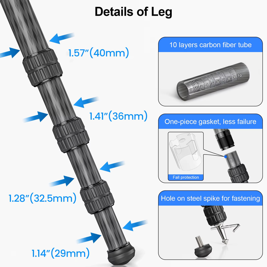 WEYLLAN NX9 Carbonfaser-Stativ in Schwarz mit 40mm Beinschüssel und 40kg Traglast - Bild 5