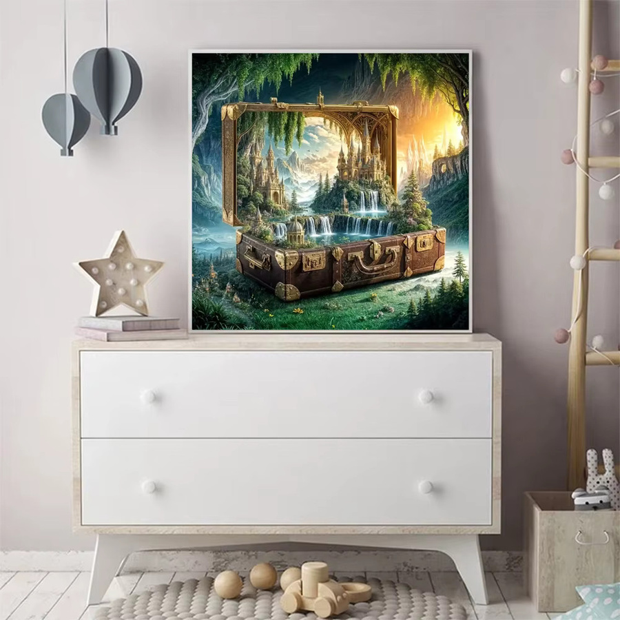 Momoart DIY Diamant-Stickerei-Set Landschaft Abstrakt mit Schloss und Haus als Mosaik Wanddekoration mit runden Diamanten - Bild 3
