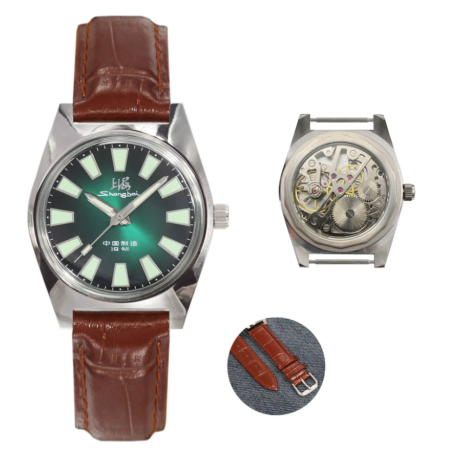 HEIMDALLR Armbanduhr, Handaufzug, Leder, Grün, Silber, Herren - Bild 5