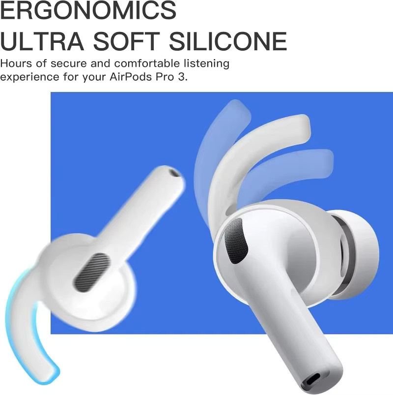 Silikon Ersatz-Ohrstöpsel und Anti-Verlust-Hakenabdeckung für Apple AirPods Pro 3, In-Ear Ohrkappen in Transparent - Bild 4