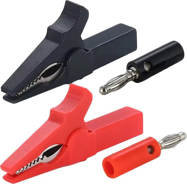 4-teiliges Set Krokodilklemmen und Testsonde mit 4mm Bananenstecker in Rot und Schwarz - Bild 1