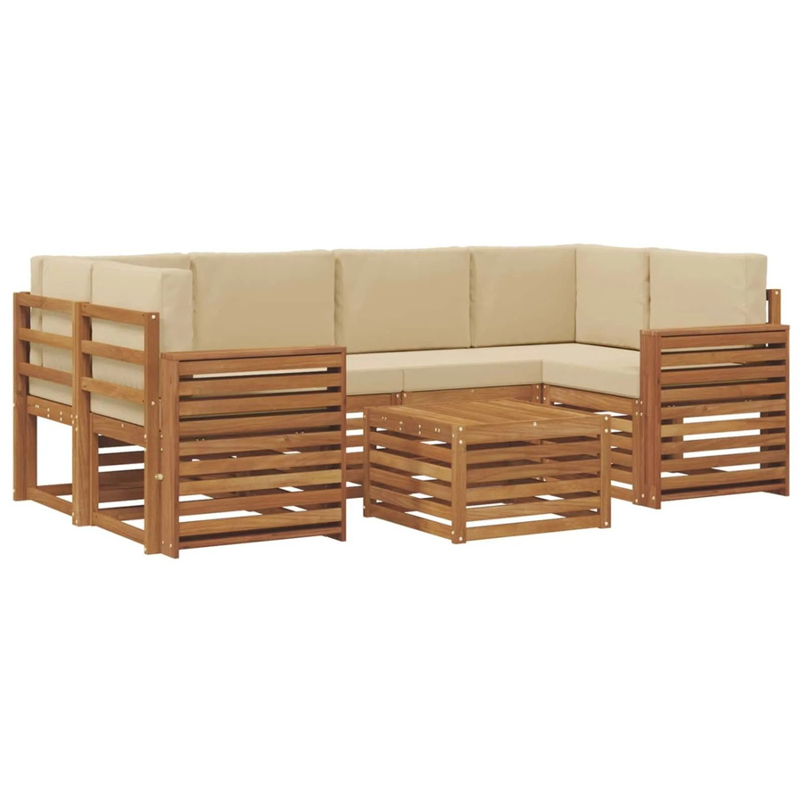 vidaXL Sofagarnitur 7-teilig aus Massivholz Akazie in Natur und Beige mit Polsterung und L-Form - Bild 2
