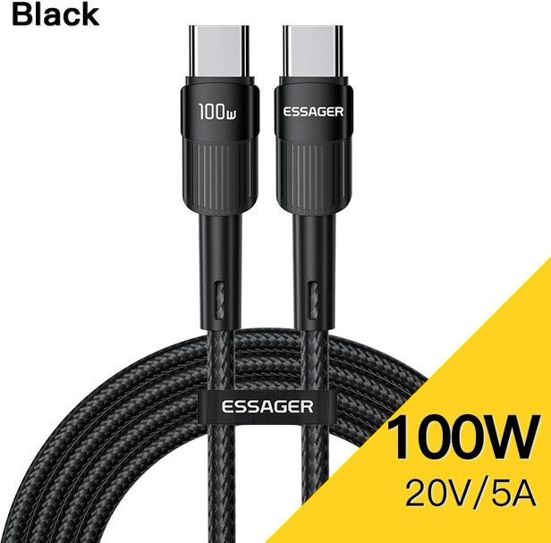 Essager USB-C auf USB-C Kabel 100W PD Schnellladegerät, Länge: 2 m, Schwarz - Bild 1