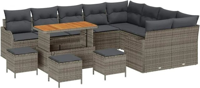 vidaXL Garten-Sofa-Set 13-tlg. in Grau mit Kissen und Stauraumfunktion - Bild 1