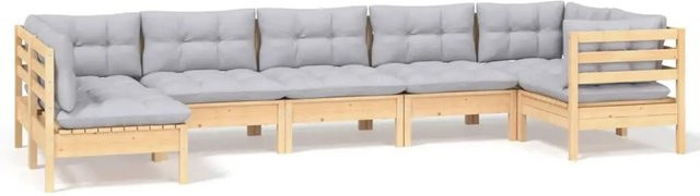 vidaXL 7-teiliges Garten-Lounge-Set aus Kiefernholz mit grauen Polstern in Braun-Grau - Bild 1