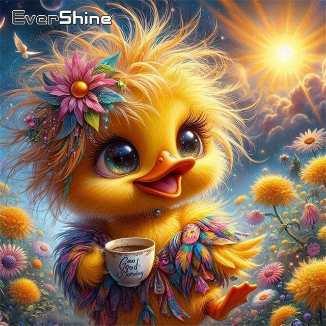 Evershine Kreuzstich-Set Ente mit floralem Motiv, 11 CT Stickerei-Set in Multicolour - Bild 1