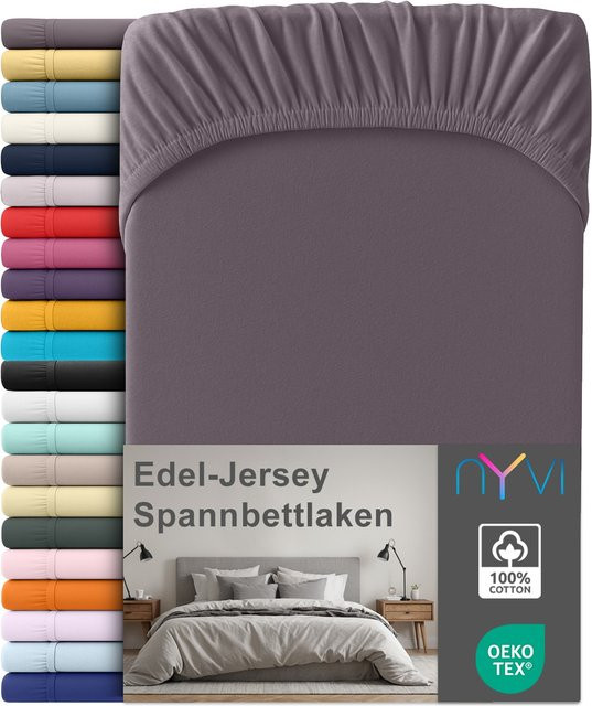 NYVI Edel Jersey Spannbettlaken Deluxe aus 100% supergekämmter Baumwolle, Farbe: Graphit, B/T: 90 x 200 cm, passend für Matratzen bis 25 cm Steghöhe - Bild 1